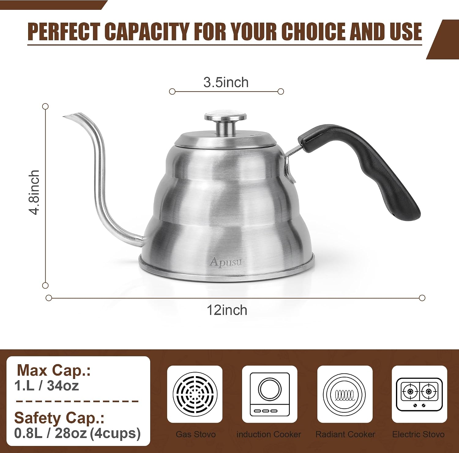 ‼️has missing pieces and mild stains ‼️Pour Over Kettle for Manual Drip Coffee,Tea,with Thermometer,Silver,28oz | Gooseneck Kettle with Flow Control Stainless Steel Water Kettle for Stovetop,800ml,4 Cup, 1Pack
